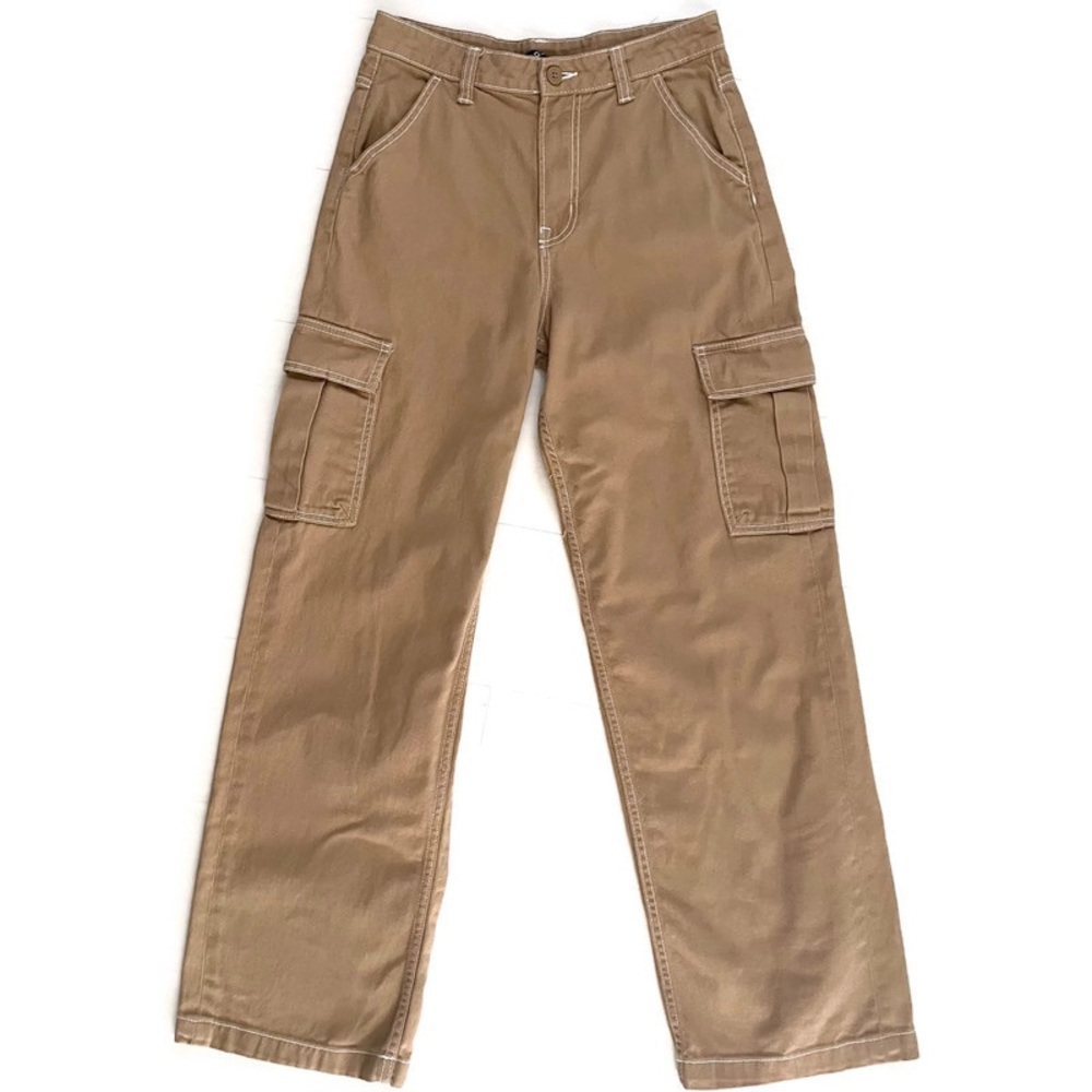Straight Leg High Rise Cargo Pants Pockets Cotton Women’s size 4  Neutral Tan